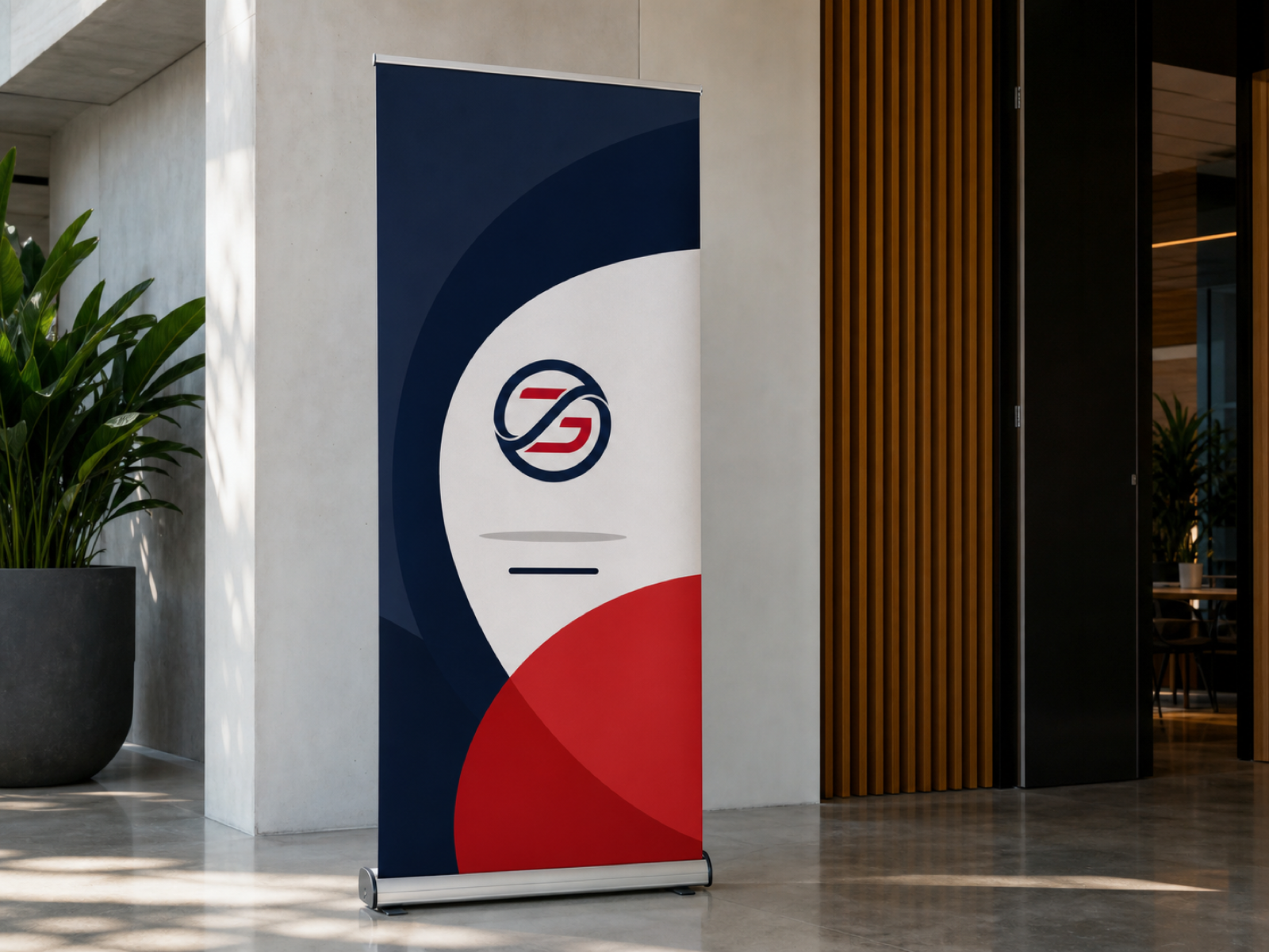 Mockup fotográfico de banner publicitario aplicado en pantalla